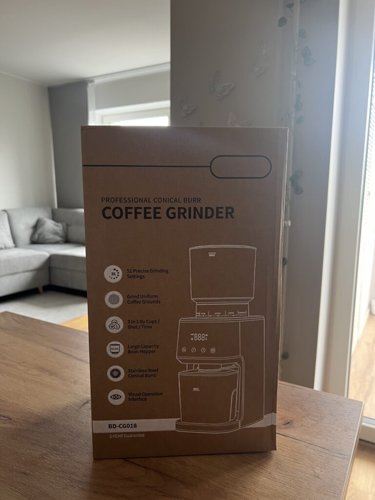 Shardor BD-CG018 professional conical burr coffee grinder box ordered from Amazon to Estonia