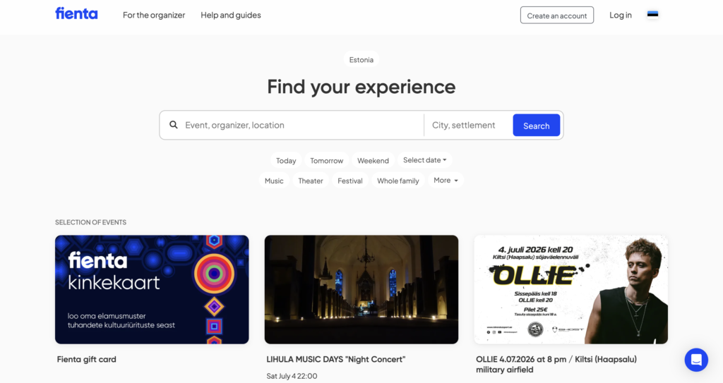 fienta homepage
